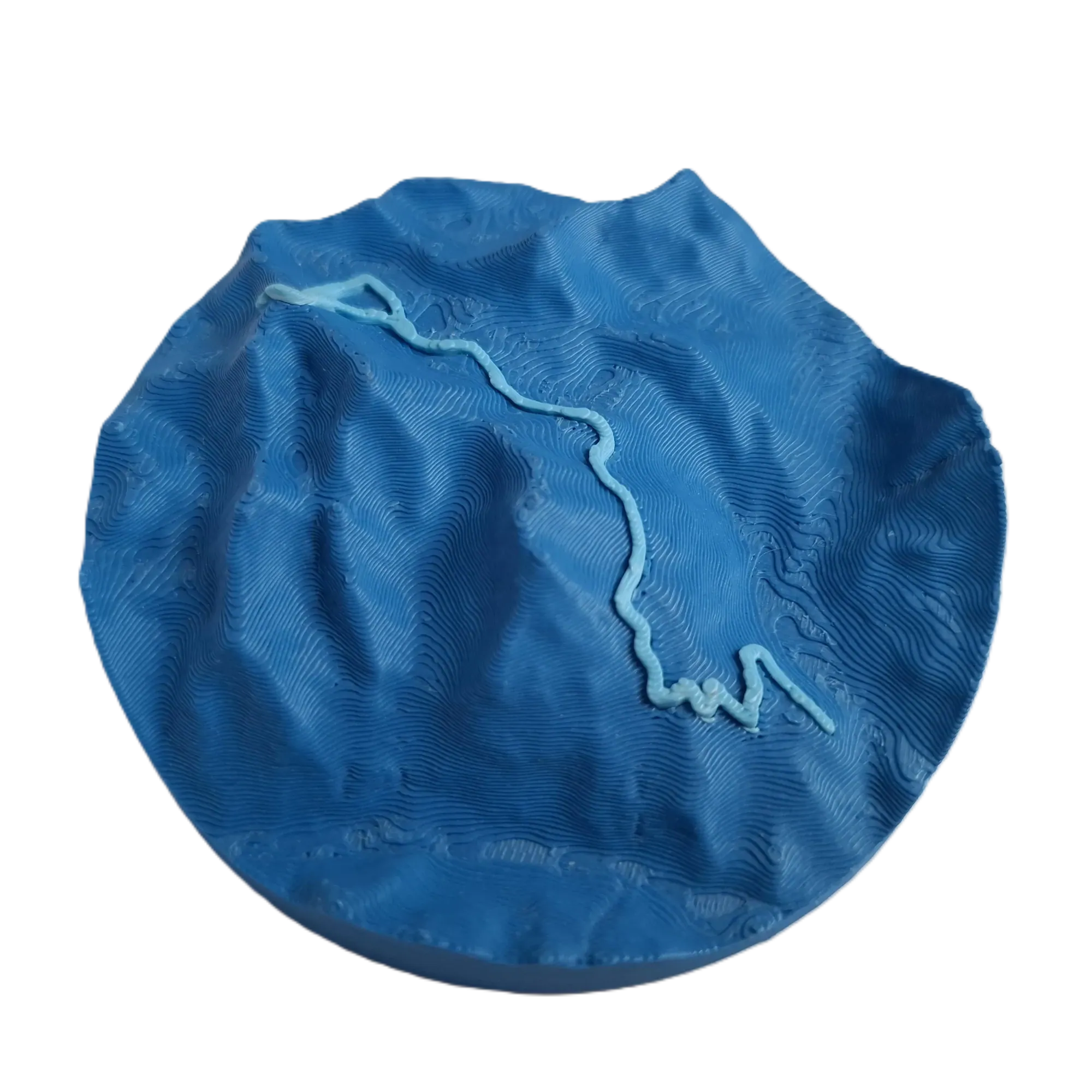 Carte topographique en relief Altitrace, duo Glacial (bleu glacier, tracé bleu clair) — objet souvenir écoresponsable en PLA biosourcé