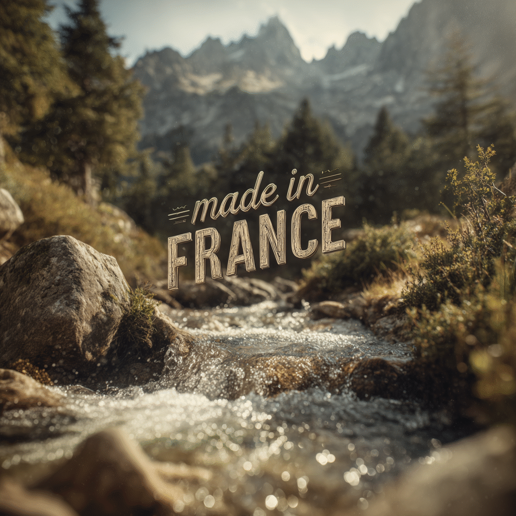 logo fabriqué en France sur fond de paysage naturel