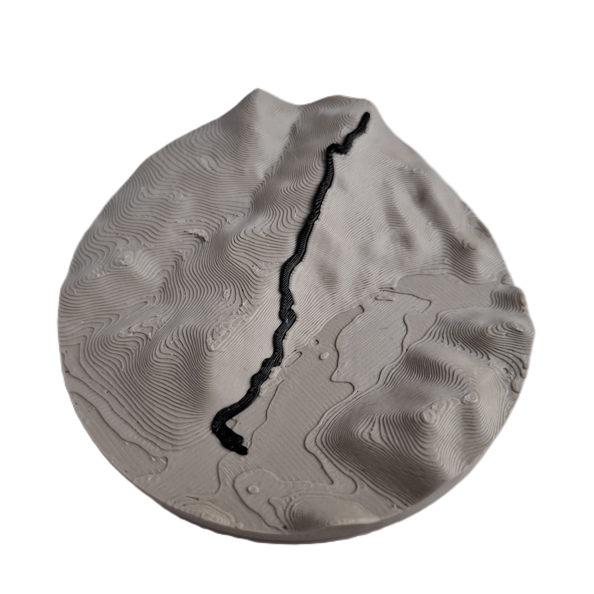 visualisation 3D d'une trace GPX de vélo avec relief topographique couleur beige et noir profond