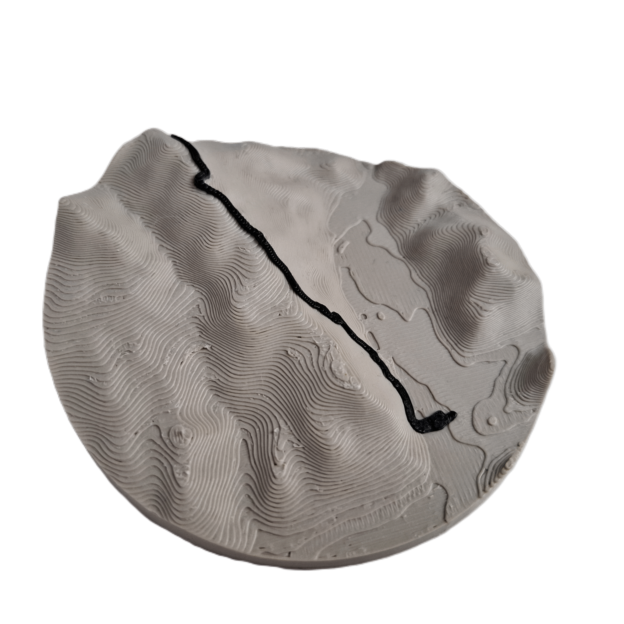 visualisation 3D d'une trace GPX de randonnée avec relief topographique couleur beige et noir profond