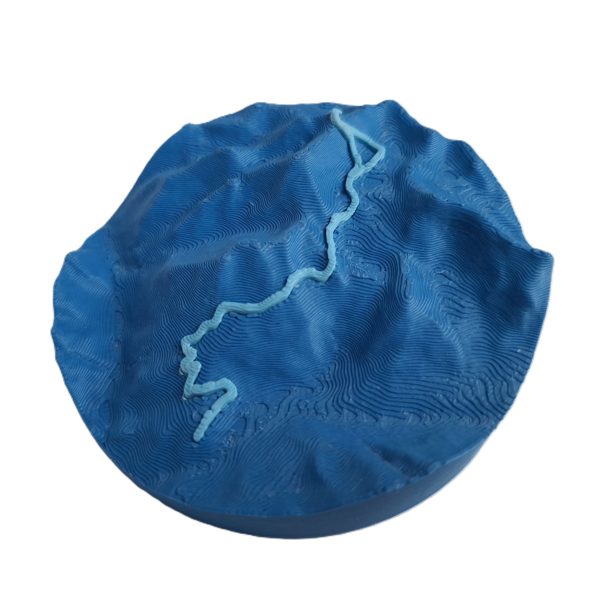 visualisation 3D d'une trace GPX de course avec relief topographique couleur bleu clair et bleu ciel