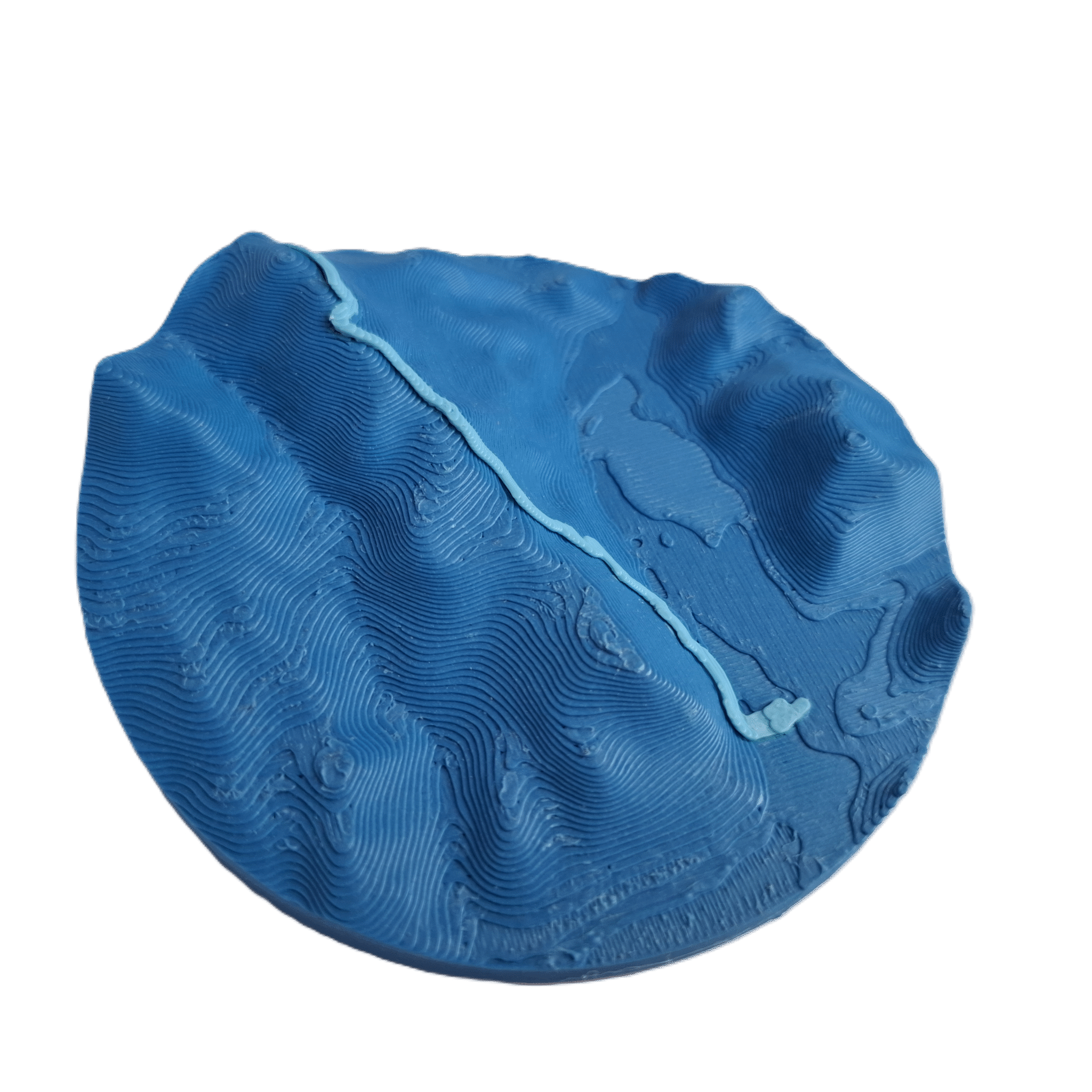 visualisation 3D d'une trace GPX de marathon avec relief topographique couleur bleu clair et bleu ciel